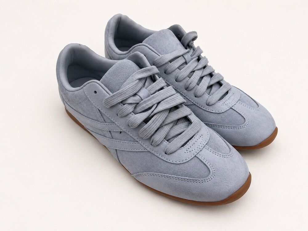 Faux Suede Low Top Sneakers – Light Blue Gum Sole Comfort Shoes Time and Tru